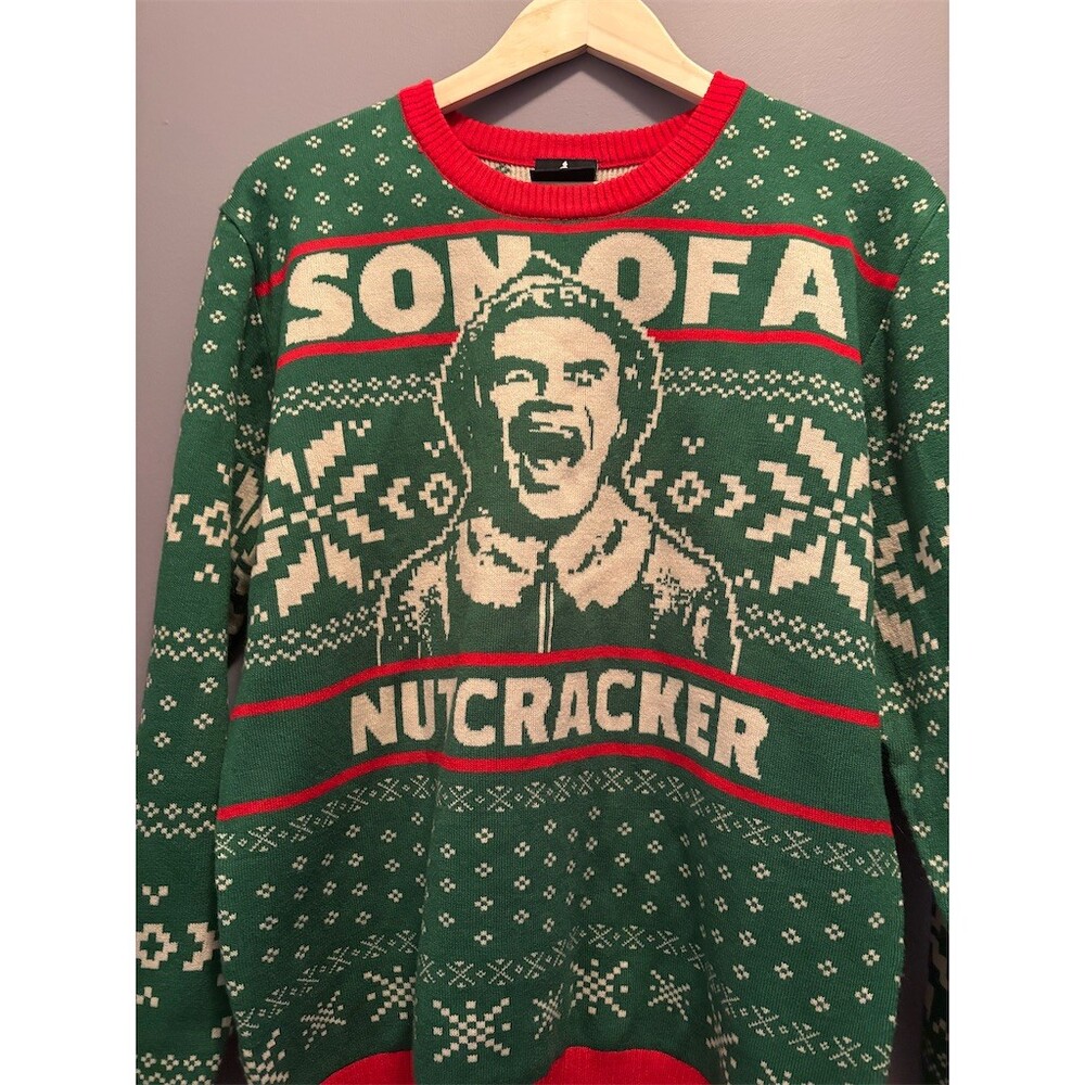 Elf Movie Son of a Nutcracker Ugly Christmas Sweater Men's L Green Red - Picture 2 of 7